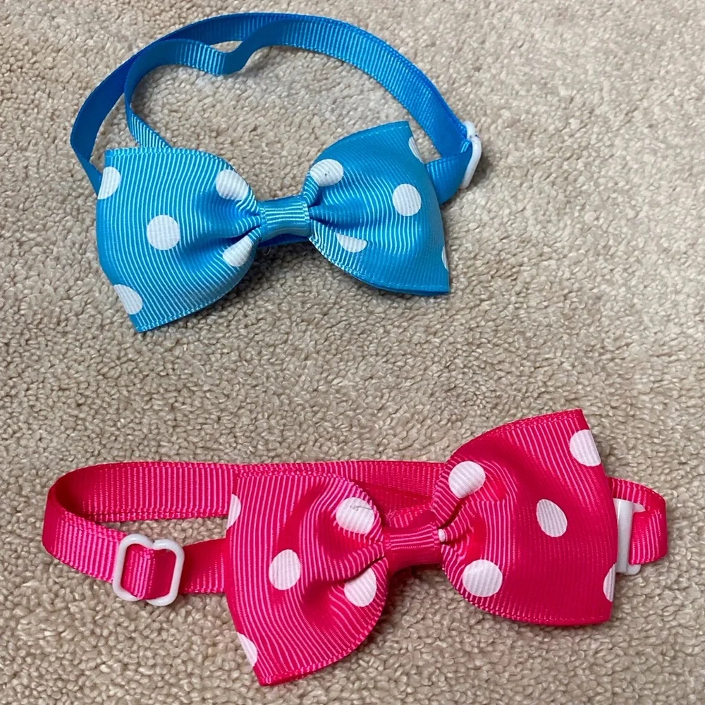 2pc Set Polka Dot Bow Ties for pets - Blue Pink and white